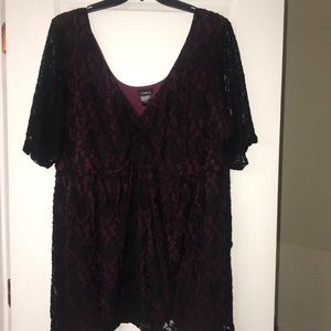 Torrid babydoll top.  Size 5/28W.   Black lace.